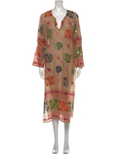 Pre-owned Juliet Dunn Printed Long Dress In Brown