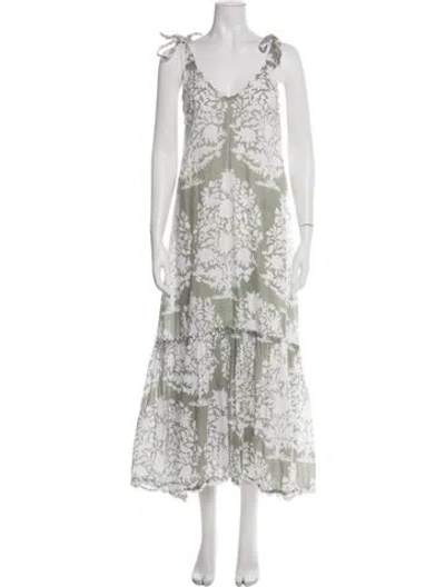Pre-owned Juliet Dunn Printed Long Dress In Green