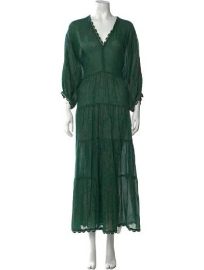 Pre-owned Juliet Dunn Printed Long Dress In Green