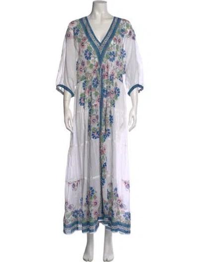 Pre-owned Juliet Dunn Printed Long Dress In White