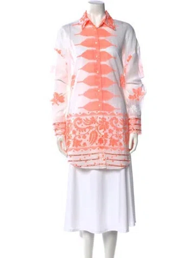 Pre-owned Juliet Dunn Printed Long Sleeve Tunic In Pink