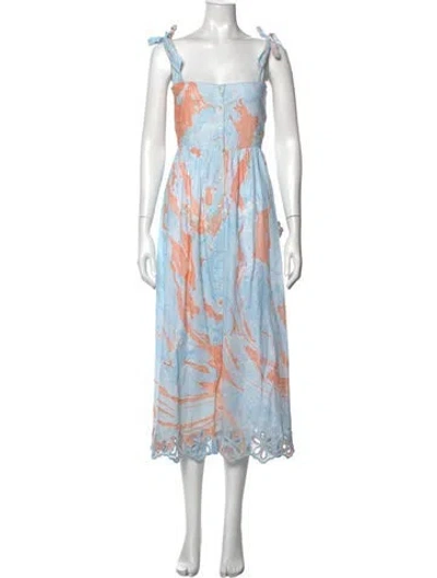 Pre-owned Juliet Dunn Printed Midi Length Dress In Blue