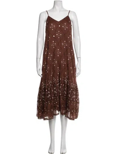 Pre-owned Juliet Dunn Printed Midi Length Dress In Brown
