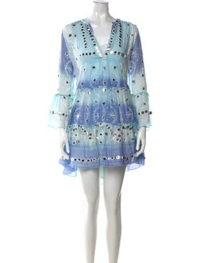 Pre-owned Juliet Dunn Printed Mini Dress In Blue