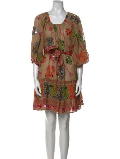 Pre-owned Juliet Dunn Printed Mini Dress In Brown