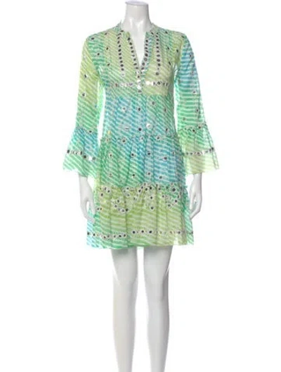 Pre-owned Juliet Dunn Printed Mini Dress In Green