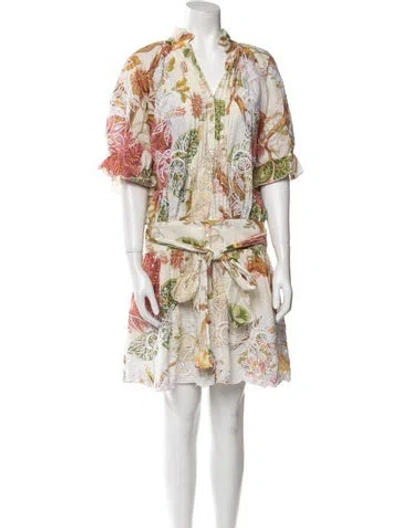 Pre-owned Juliet Dunn Printed Mini Dress In White