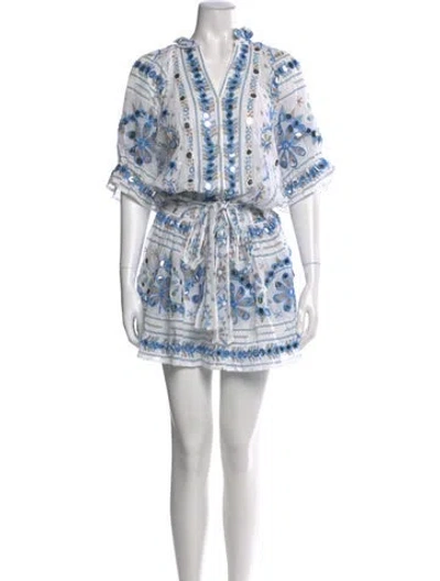 Pre-owned Juliet Dunn Printed Mini Dress In White