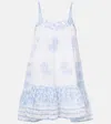 Juliet Dunn Printed Ruched Cotton Slip Dress In White