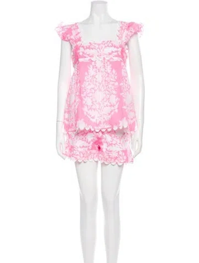 Pre-owned Juliet Dunn Printed Scalloped Accent Short Set In Multi