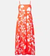 Juliet Dunn Printed Scalloped Cotton Midi Dress In Red