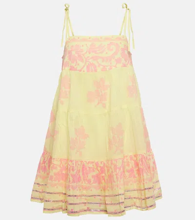 Juliet Dunn Printed Tiered Cotton Minidress In Yellow