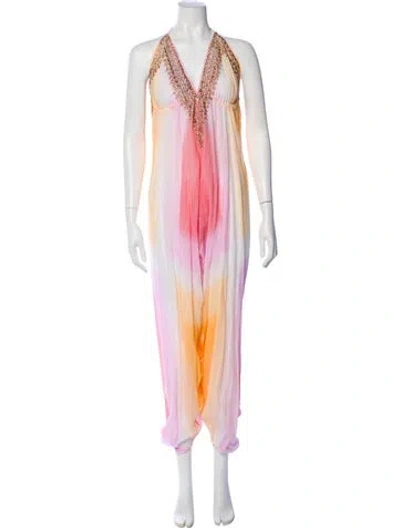 Pre-owned Juliet Dunn Printed V-neck Jumpsuit In Pink