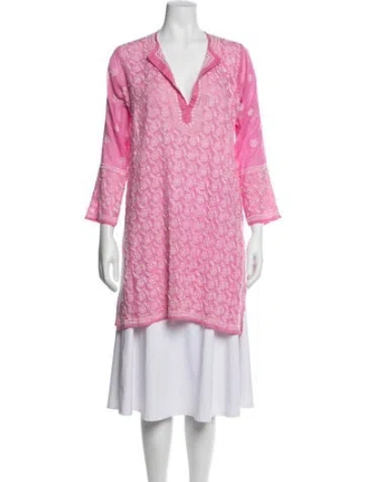 Pre-owned Juliet Dunn Printed V-neck Tunic In Pink