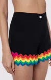 Juliet Dunn Rainbow High Waisted Shorts: Black With Vibrant Trim In Black