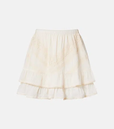 Juliet Dunn Ruffled Lace-trimmed Cotton Miniskirt In Multi