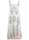 Juliet Dunn Sash Bow Back Midi Dress In Japanese Flower Print White/coral/sage In White