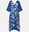Juliet Dunn Scalloped Cotton Kaftan In Blue