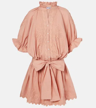 Juliet Dunn Scalloped Cotton Poplin Minidress In Pink