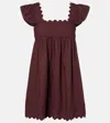 Juliet Dunn Scalloped Cotton Poplin Minidress In Burgundy