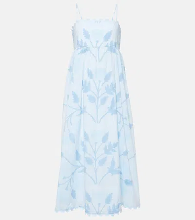 Juliet Dunn Scalloped Floral Cotton Midi Dress In Blue