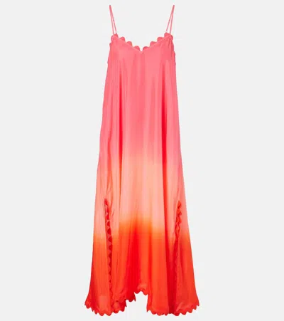 Juliet Dunn Scalloped Silk Slip Dress In Red