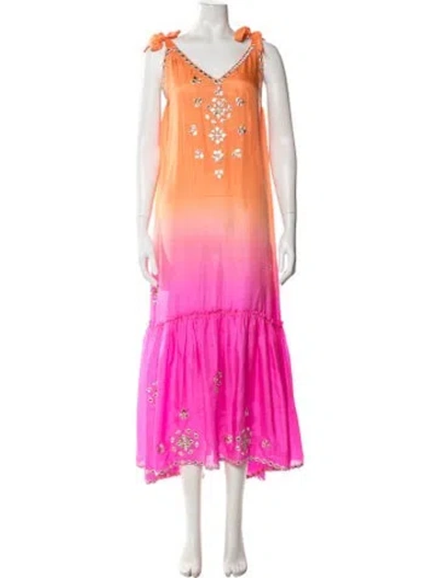 Pre-owned Juliet Dunn Silk Long Dress In Orange