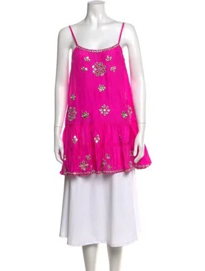 Pre-owned Juliet Dunn Silk Printed Top In Pink