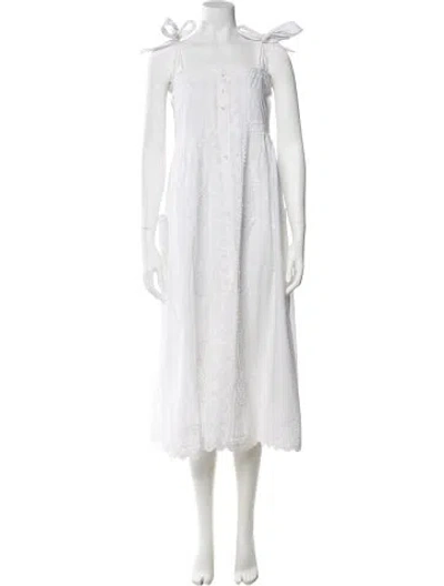 Pre-owned Juliet Dunn Square Neckline Midi Length Dress In White