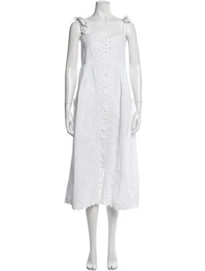Pre-owned Juliet Dunn Square Neckline Midi Length Dress In White