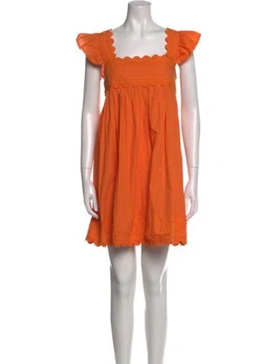 Pre-owned Juliet Dunn Square Neckline Mini Dress In Orange