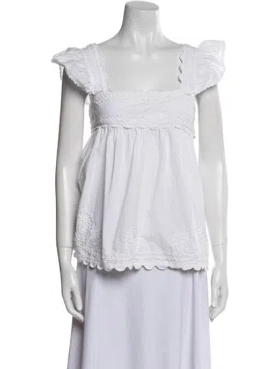 Pre-owned Juliet Dunn Square Neckline Short Sleeve Top In White