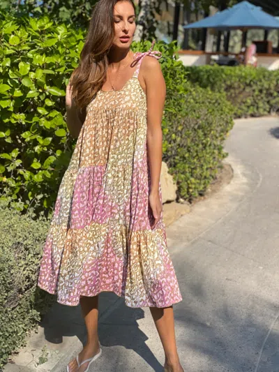 Juliet Dunn Tie Dye 70's Sun Dress With Snow Leopard Print Green Lime/turq In Multi