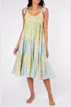 Juliet Dunn Tie Dye 70's Sun Dress With Snow Leopard Print Green Lime/turq In Multi