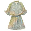 Juliet Dunn Tie Dye Blouson Dress With Snow Leopard Print Green Lime/turq In Multi