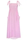 Juliet Dunn Tie Shoulder Dress With Tonal Lotus Embriodery Almond Acid Wash In Pink