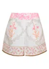 Juliet Dunn Wide Hem Shorts In Cage Block Print White/pink Grapefruit In Gray