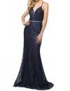 Juliet Fitted Criss Cross Back Evening Dress In Blue In Blue