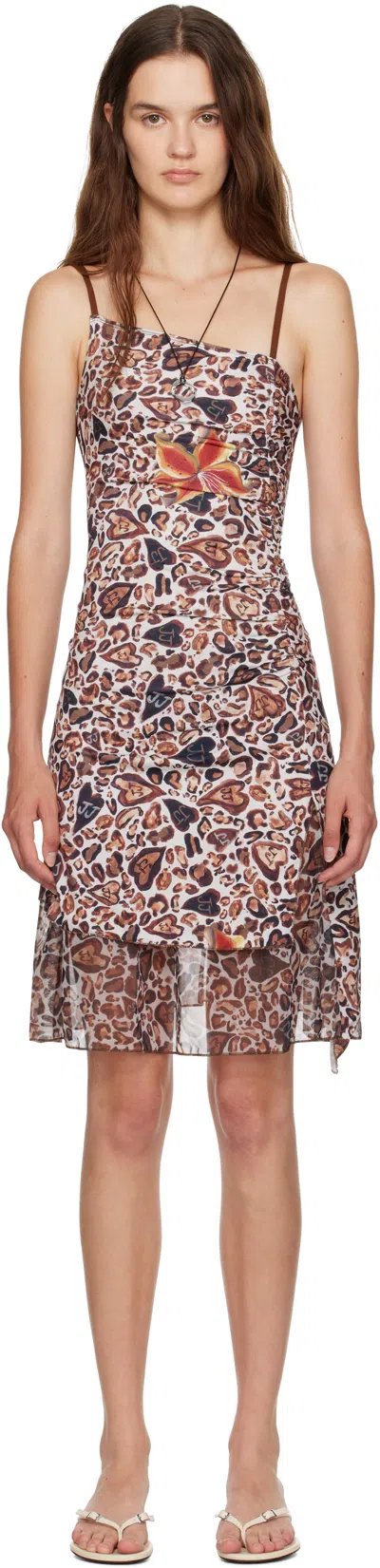 Juliet Johnstone Brown Jj Leopard Asymmetrical Ruched Midi Dress