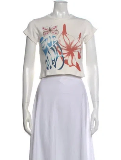 Pre-owned Juliet Johnstone Graphic Print Crew Neck Crop Top In Neutral