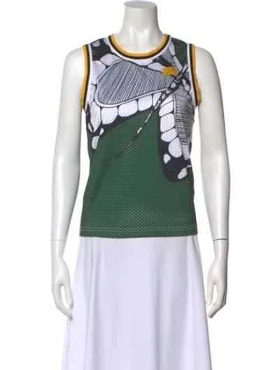 Pre-owned Juliet Johnstone Graphic Print Crew Neck Top In Green