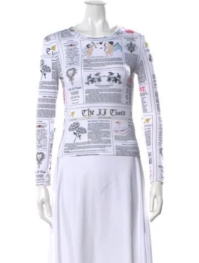 Pre-owned Juliet Johnstone Graphic Print Crew Neck Top In White