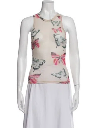 Pre-owned Juliet Johnstone Graphic Print Crew Neck Top In White