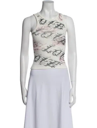 Pre-owned Juliet Johnstone Graphic Print Scoop Neck Top In Neutral