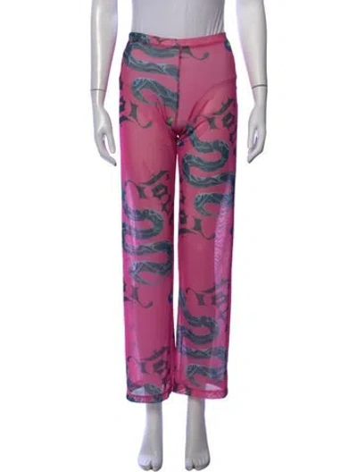 Pre-owned Juliet Johnstone Graphic Print Wide Leg Pants In Pink