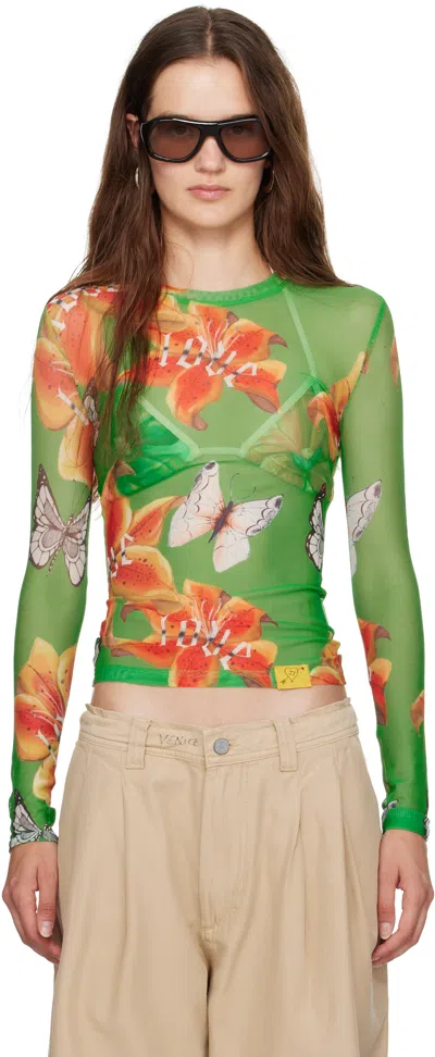 Juliet Johnstone Green Mesh Long Sleeve T-shirt