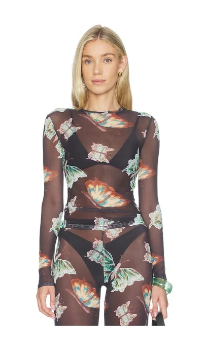 Juliet Johnstone Mesh Long Sleeve Top In Black