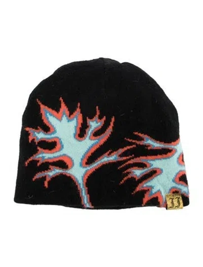Pre-owned Juliet Johnstone Pattern Print Reversible Beanie In Black
