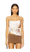 Juliet Johnstone Printed Cowl Neck Halter Top In Beige