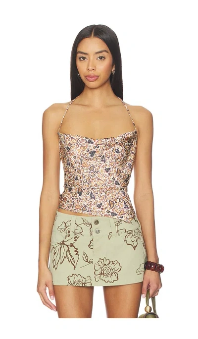 Juliet Johnstone Satin Cowl Neck Halter Top In Brown